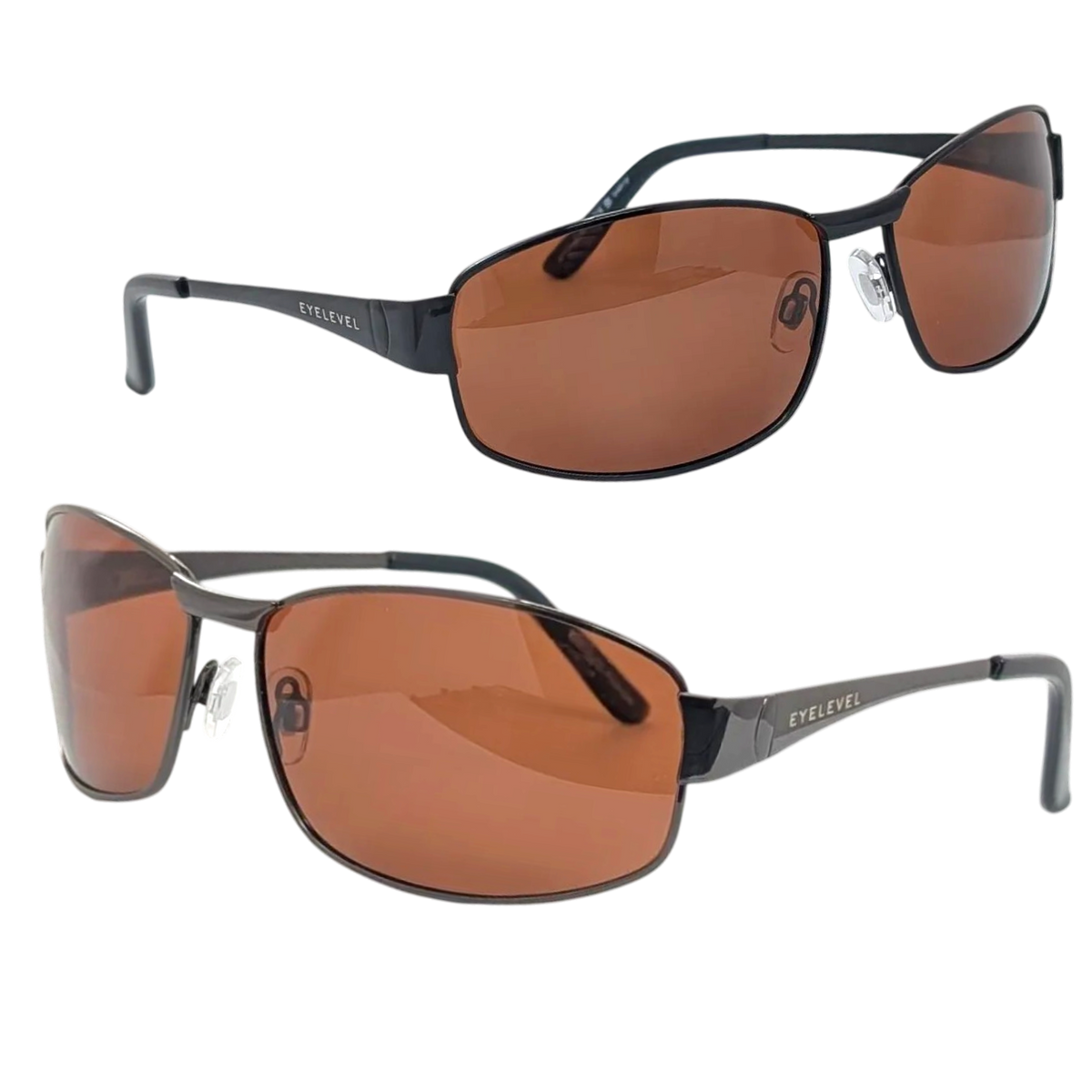 Eyelevel-UK Accelerate polarized driving sunglasses in black and gunmetal frames with copper lenses.