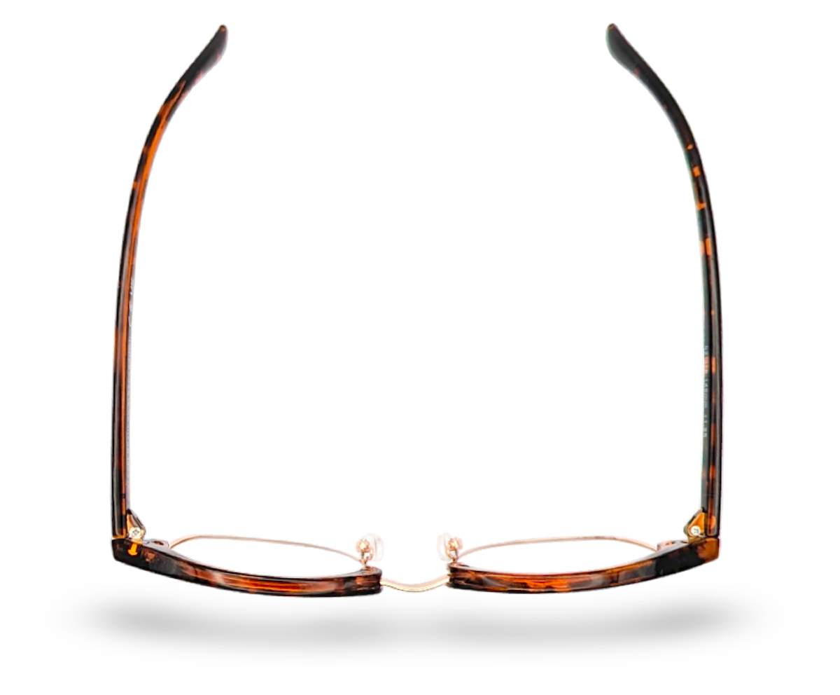 Eyelevel-UK Albany brown tortoiseshell semi-rimless reading glasses with gold accents in a retro browline style.