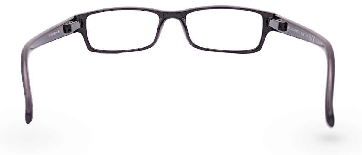 Eyelevel-UK Alfie black rectangular reading glasses with clear lenses viewed from the back