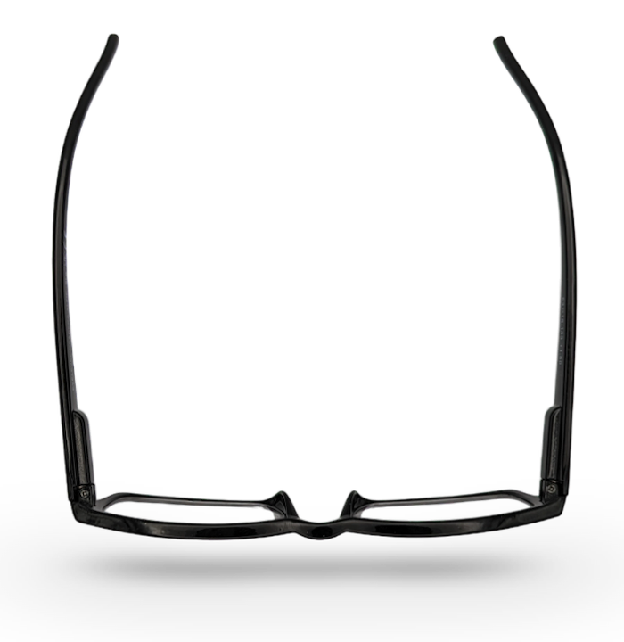 Eyelevel-UK Alfie black rectangular reading glasses viewed from above showing slim plastic frames