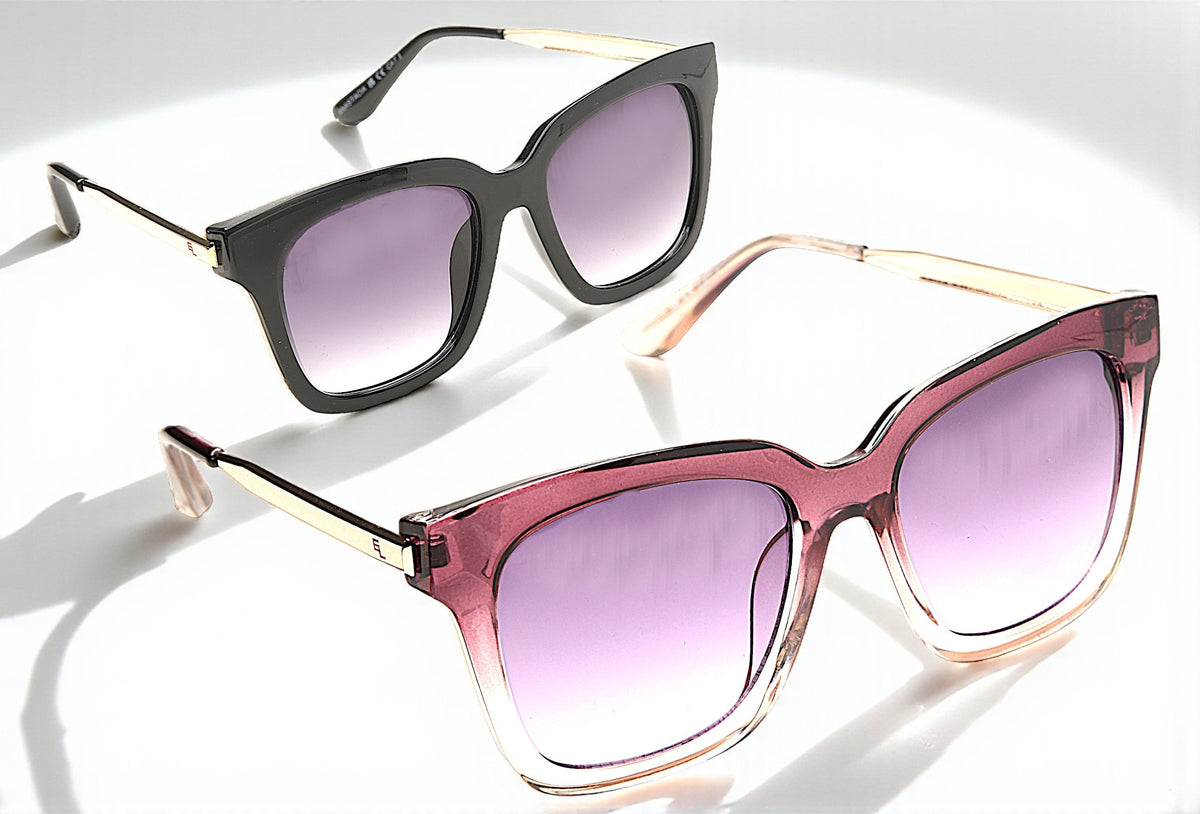 Eyelevel-UK Anastacia oversized square ladies sunglasses in black and rose gradient frames with UV400 lenses.
