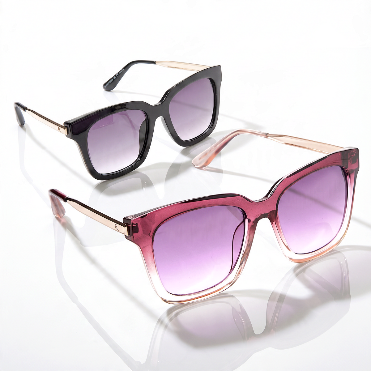 Eyelevel-UK Anastacia oversized square sunglasses in black and rose crystal frames with gradient lenses.