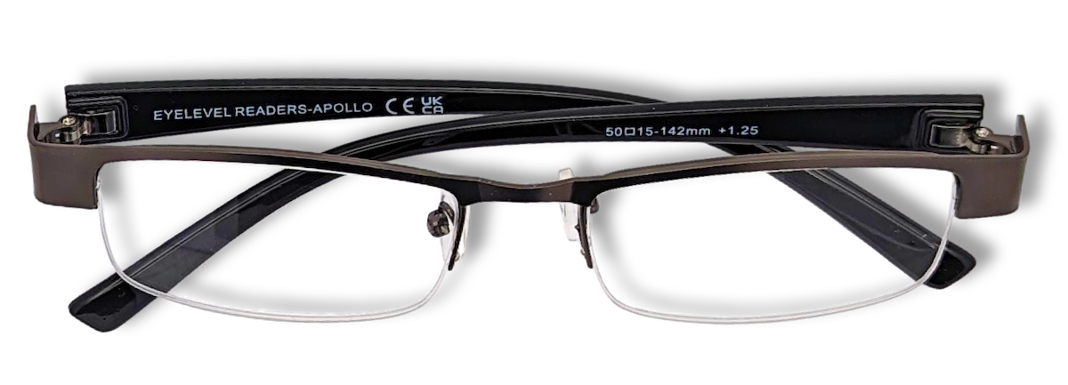 Eyelevel-UK Apollo semi-rimless reading glasses with bronze rectangular frames and black temples.