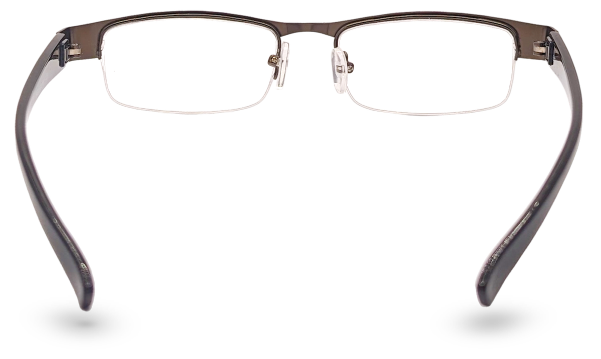 Eyelevel-UK Apollo semi-rimless reading glasses with bronze rectangular frames and dark temples, viewed from behind.