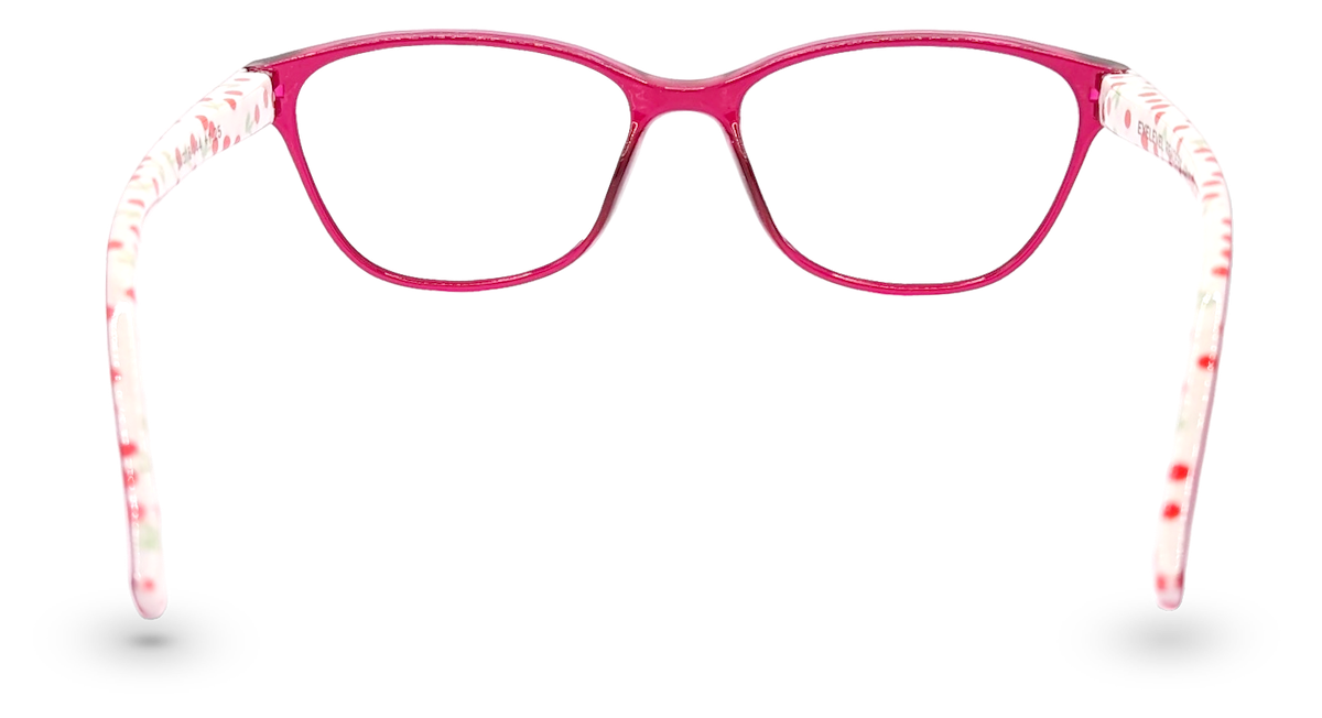 Eyelevel-UK Aruba reading glasses with a bold bright-pink rounded-square plastic frame and clear magnifying lenses.