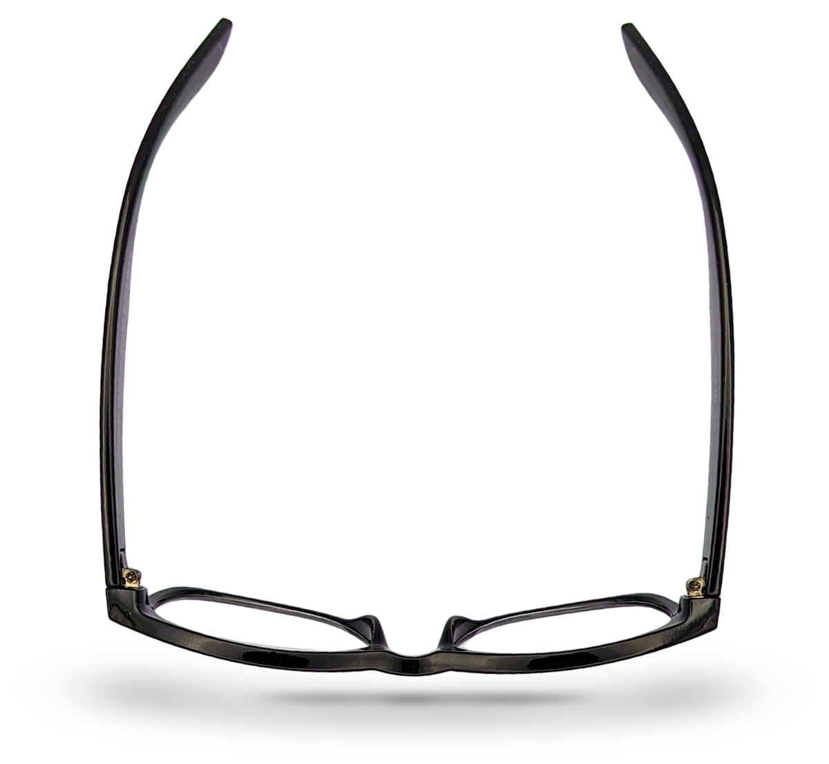 Eyelevel-UK Ashley Black reading glasses with a rectangular plastic frame viewed from above