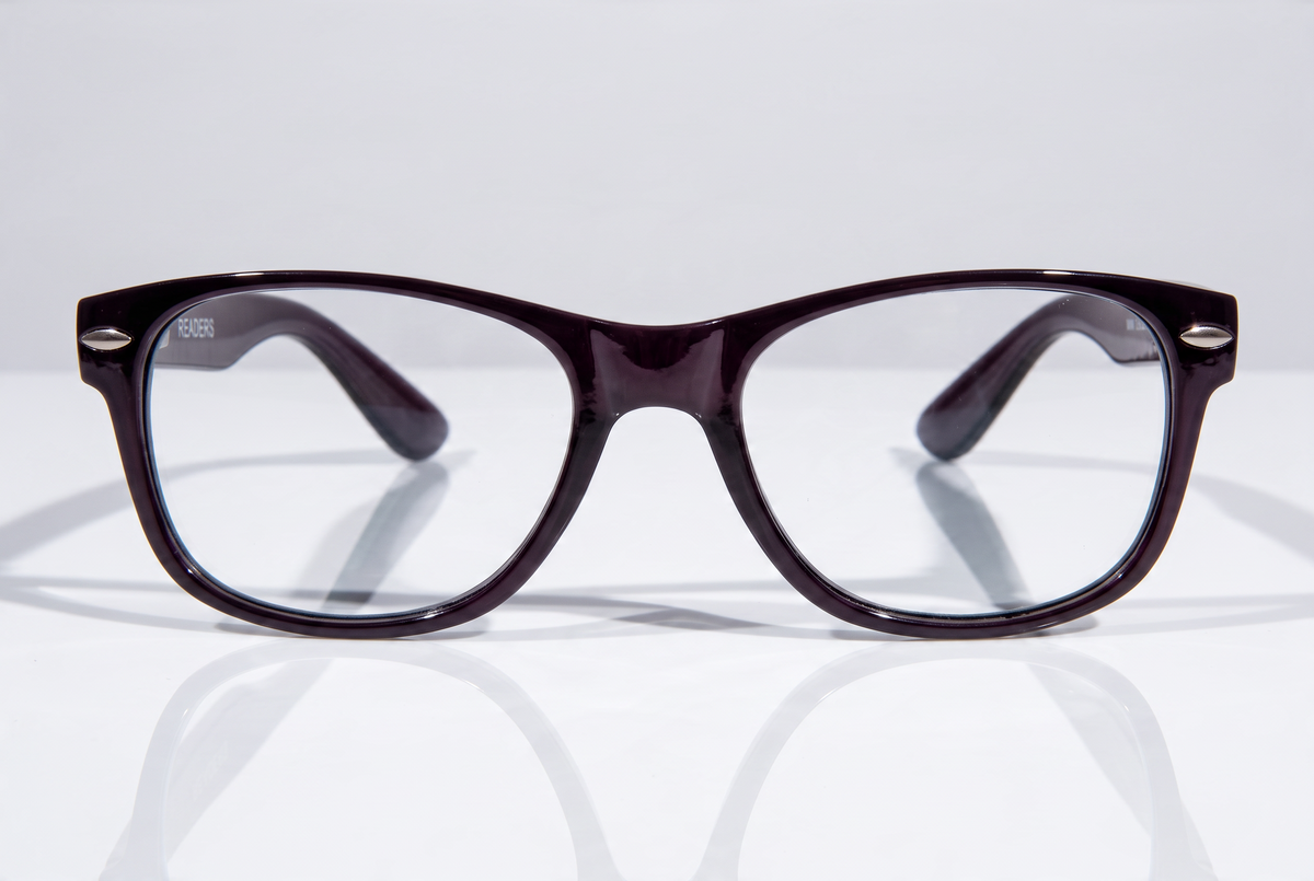 Eyelevel-UK Ashley Black rectangular reading glasses with clear magnifying lenses and a classic full rim plastic frame.