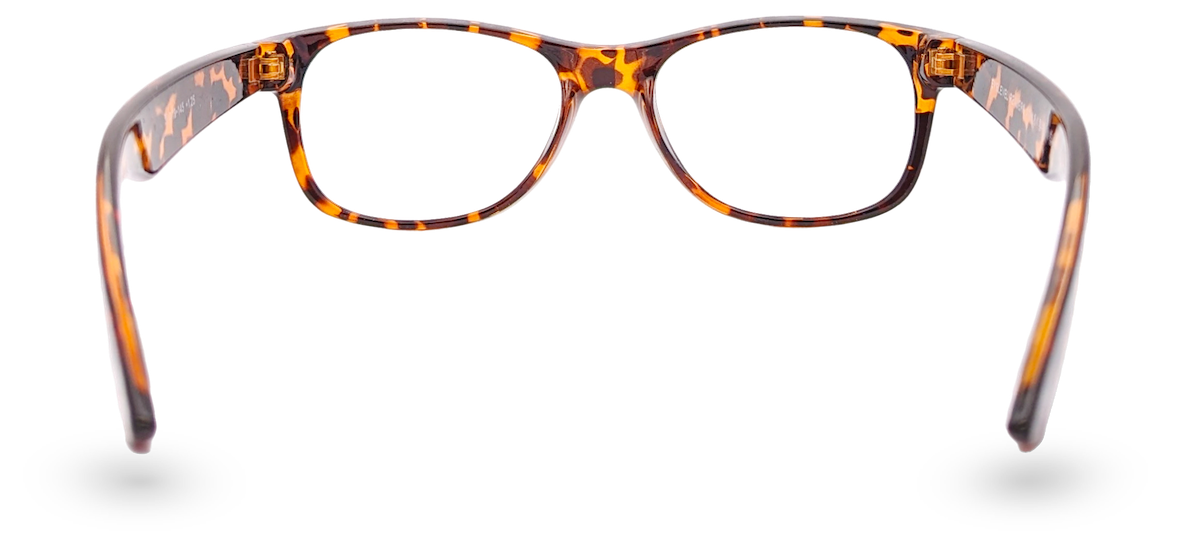 Eyelevel-UK Ashley Brown rectangular reading glasses with a tortoiseshell pattern and clear magnifying lenses