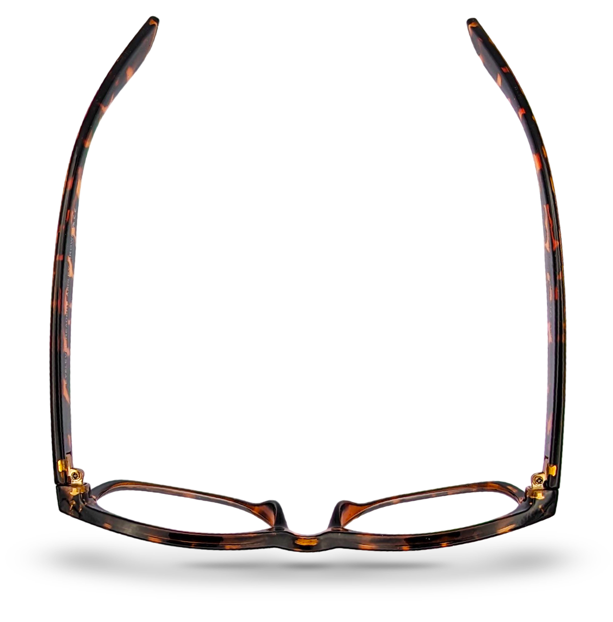Eyelevel-UK Ashley Brown rectangular reading glasses with a tortoiseshell pattern, viewed from above.