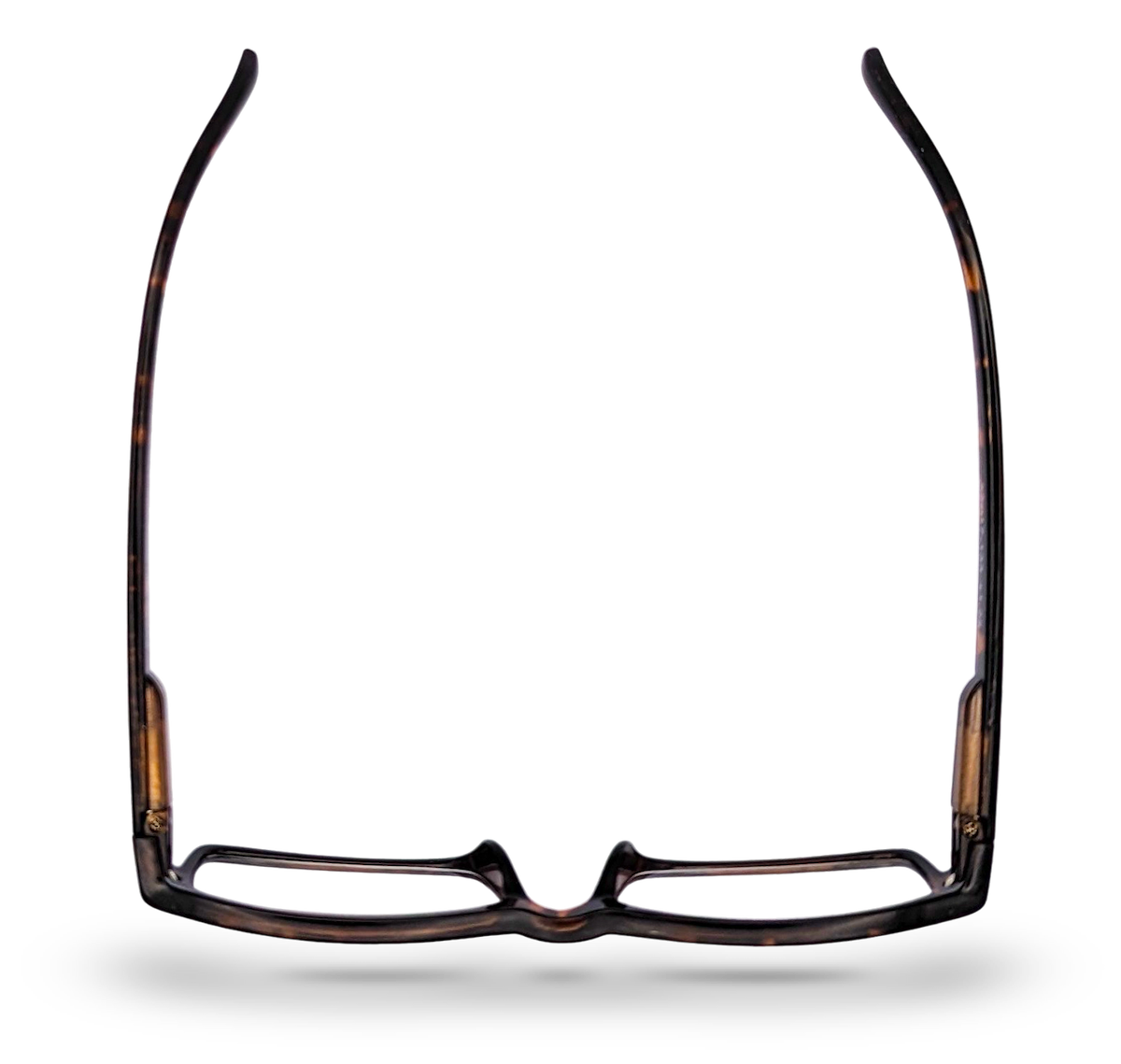 Eyelevel-UK Attorney brown rectangular reading glasses with slim plastic frames viewed from above