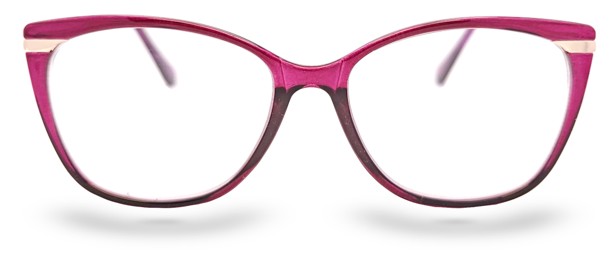 Eyelevel-UK Barbados pink cat-eye reading glasses with slim metal-look temples and clear magnifying lenses.