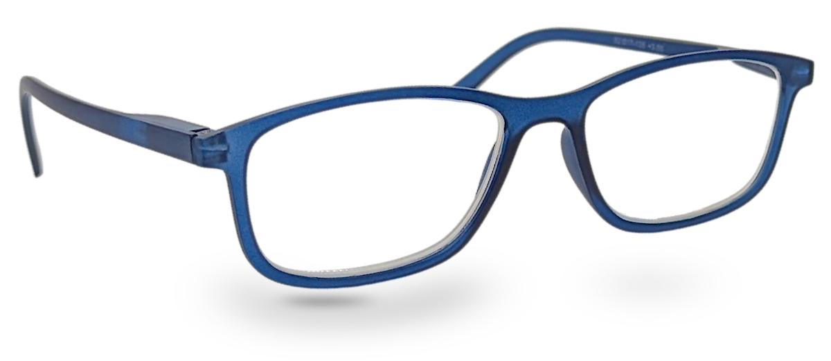 Eyelevel-UK Cambridge blue rectangular reading glasses with clear magnifying lenses and a lightweight plastic frame.