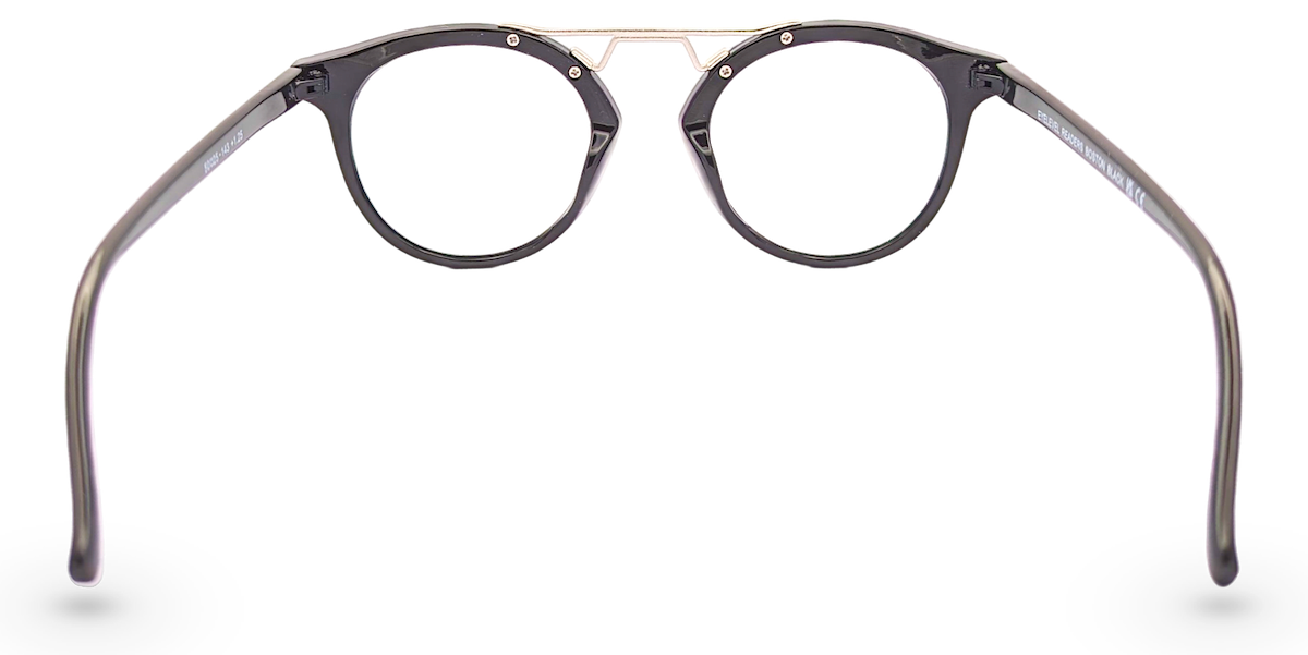 Eyelevel-UK Boston black round reading glasses with metal bridge detail viewed from behind