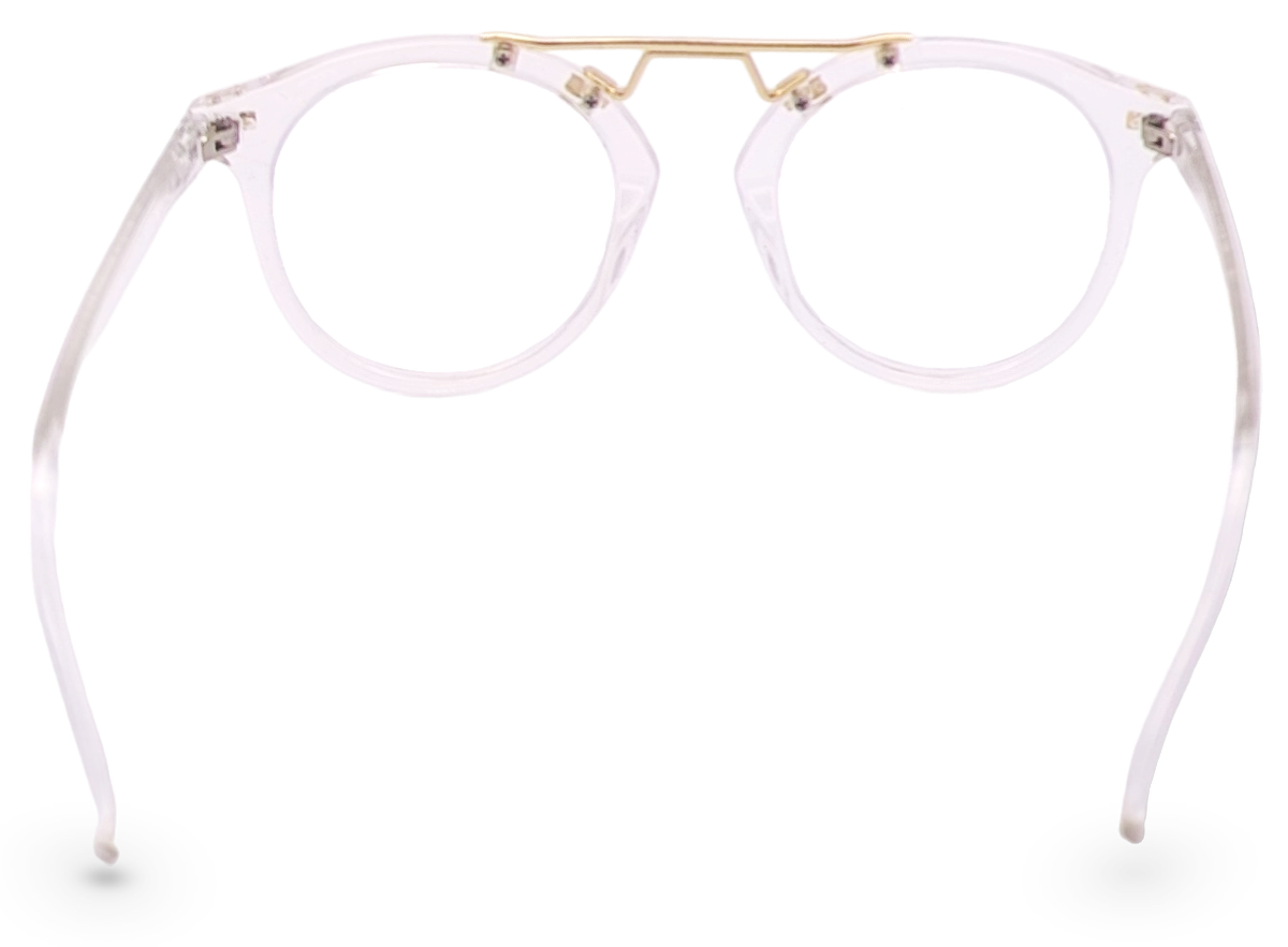 Eyelevel-UK Boston reading glasses with a transparent round frame and gold-tone bridge detail.