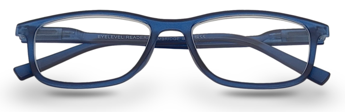 Eyelevel-UK Cambridge blue rectangular reading glasses with clear magnifying lenses and a classic full rim frame