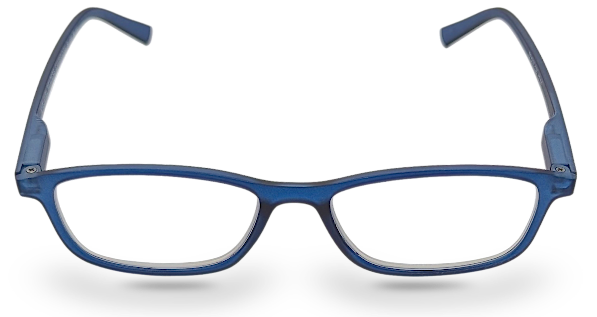 Eyelevel-UK Cambridge Blue rectangular reading glasses with a classic full rim plastic frame and clear lenses