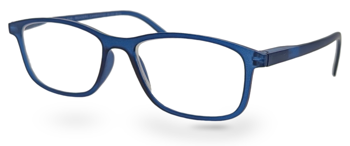 Eyelevel-UK Cambridge blue rectangular reading glasses with clear magnifying lenses and a lightweight plastic frame.