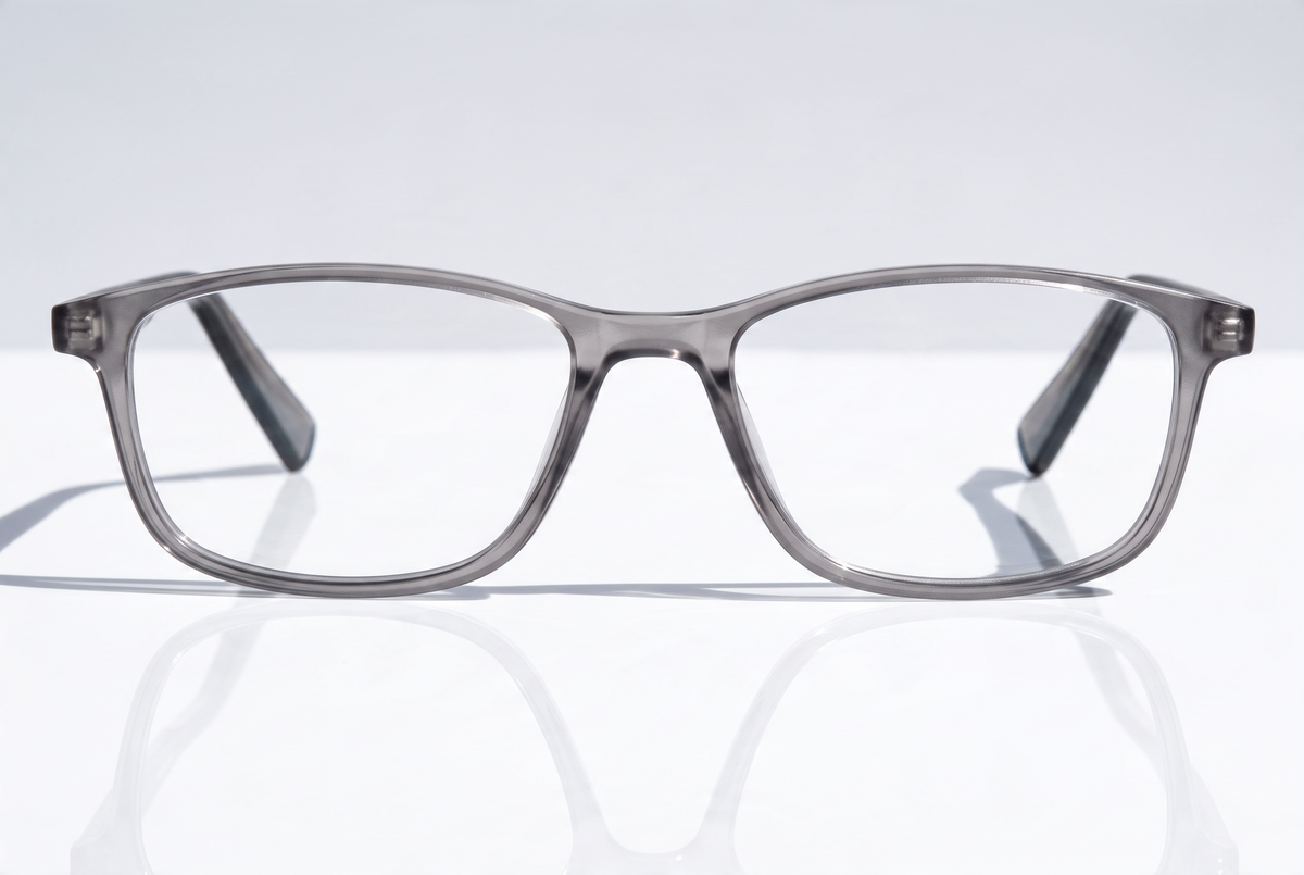 Eyelevel-UK Cambridge grey rectangular reading glasses with clear magnifying lenses and a classic full rim frame.