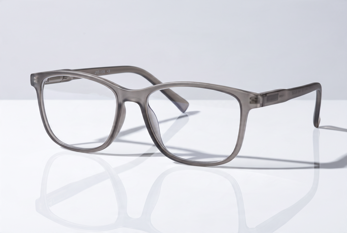 Eyelevel-UK Cambridge grey rectangular reading glasses with clear magnifying lenses and a classic full rim frame.