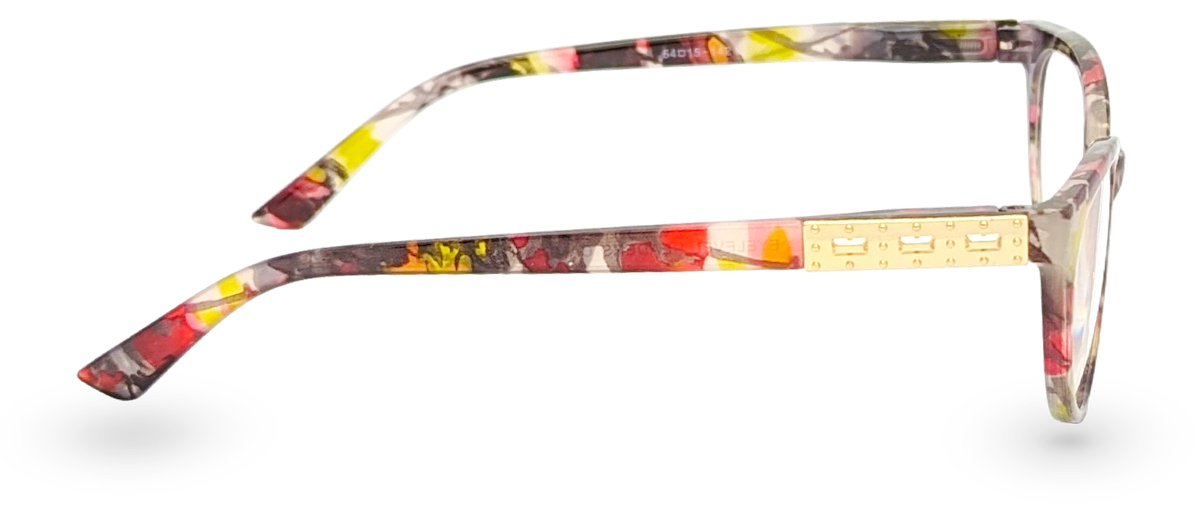 Eyelevel-UK Camden reading glasses with a colourful tortoiseshell rectangular frame and gold-tone temple detailing.