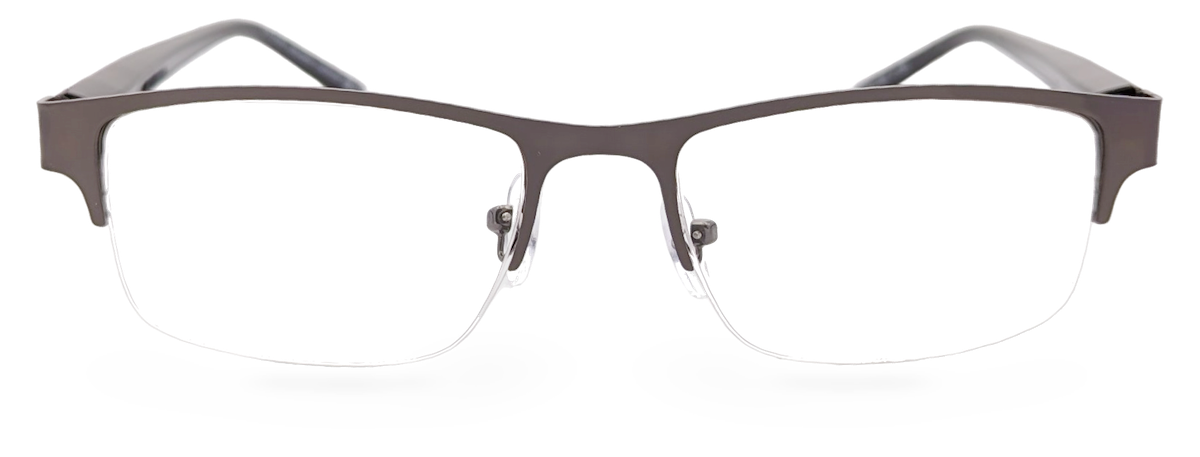 Eyelevel-UK Charles reading glasses with a bronze rectangular semi-rimless frame and clear magnifying lenses.