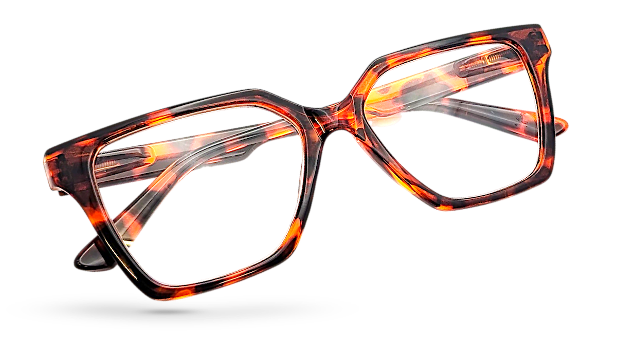 Eyelevel-UK Chile reading glasses featuring a brown tortoiseshell geometric frame with clear magnifying lenses.