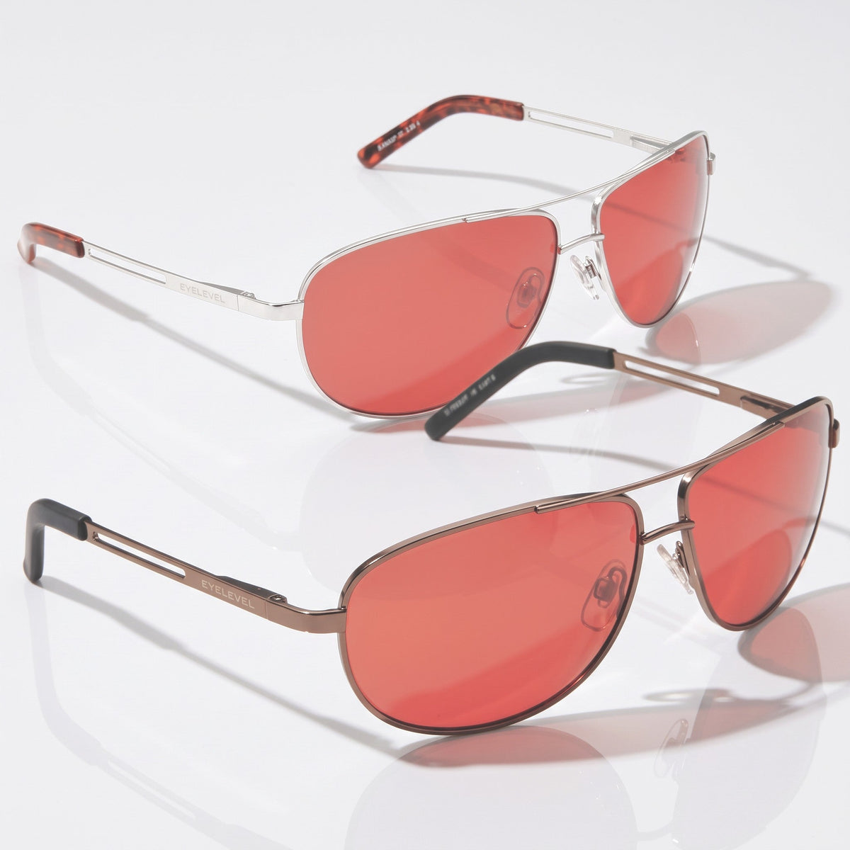 Eyelevel-UK Circuit polarized driving sunglasses in antique silver and matt gunmetal with copper lenses on white