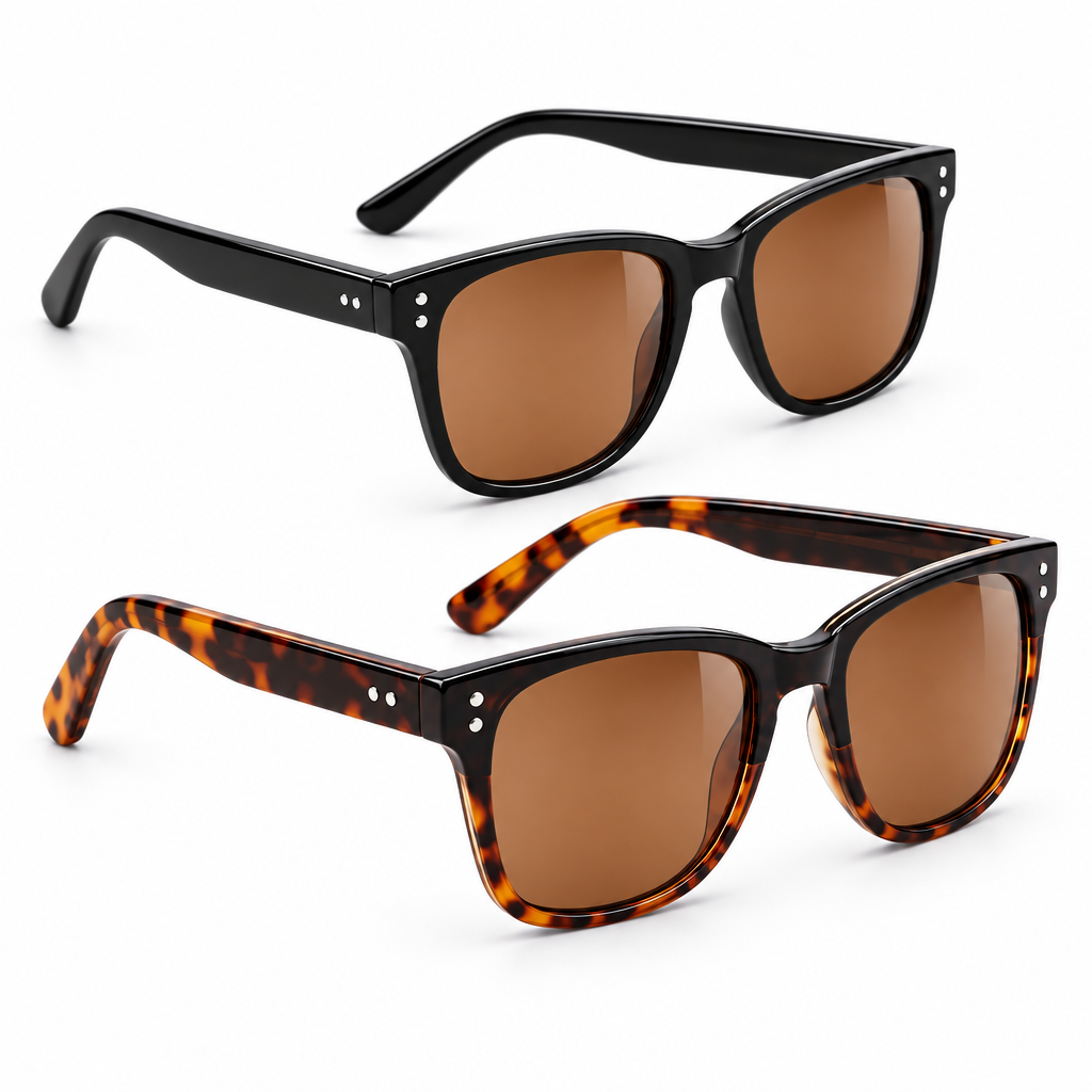 Eyelevel-UK Cruiser driving sunglasses in black and tortoiseshell frames with high density brown lenses