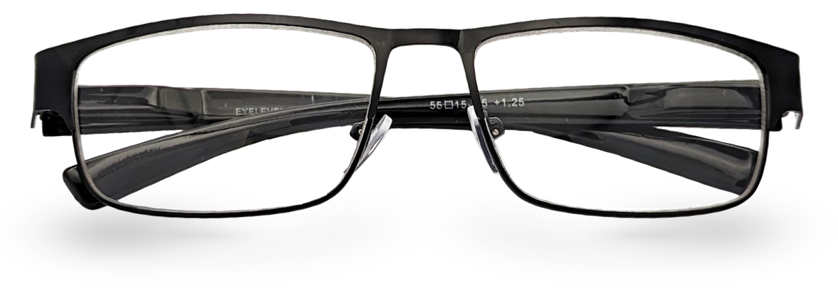 Eyelevel-UK Daniel reading glasses with a black square plastic frame and clear magnifying lenses.