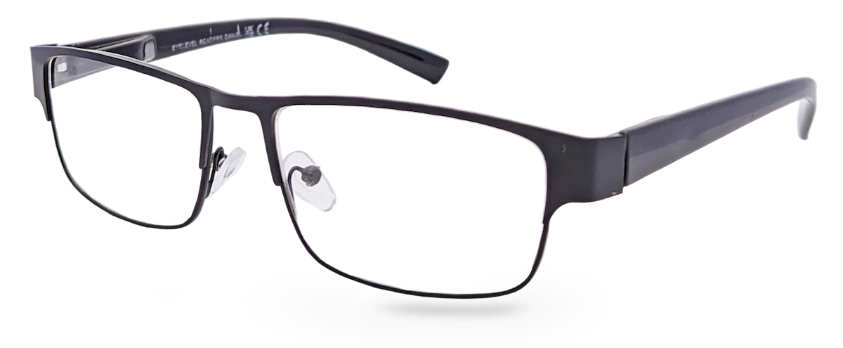 Eyelevel-UK Daniel reading glasses with a classic black square frame and clear magnifying lenses.