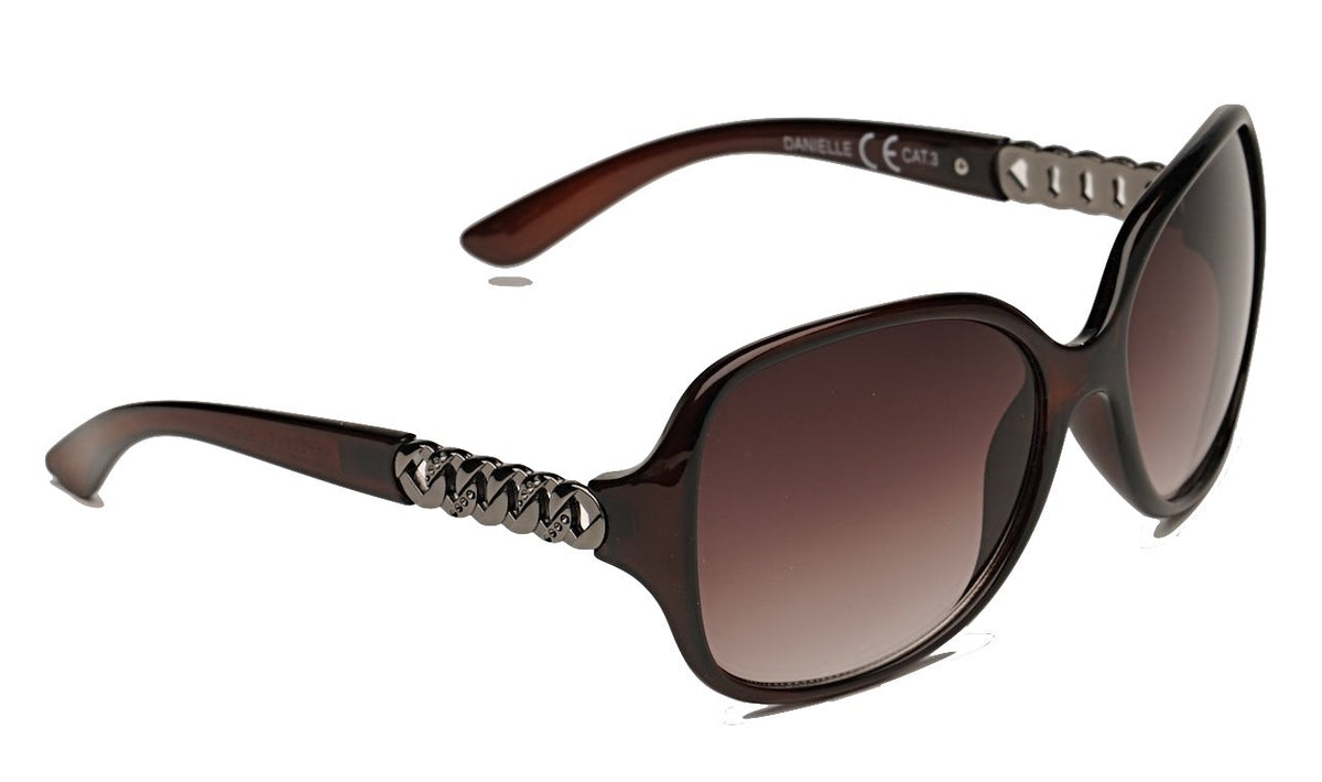 Eyelevel-UK Danielle oversized brown fashion sunglasses with gunmetal chain detail and brown gradient lenses