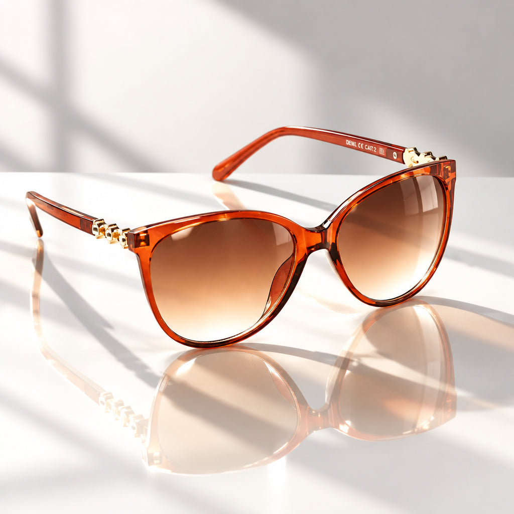 Eyelevel-UK Demi square ladies sunglasses in brown and gold with stone detail and brown gradient lenses