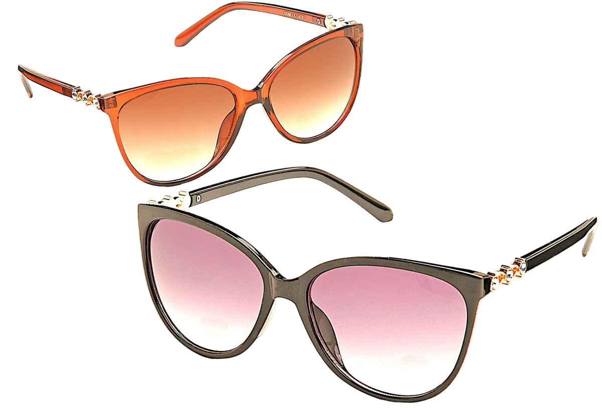 Eyelevel-UK Demi square ladies fashion sunglasses with stone detail and gradient lenses in brown and black frames
