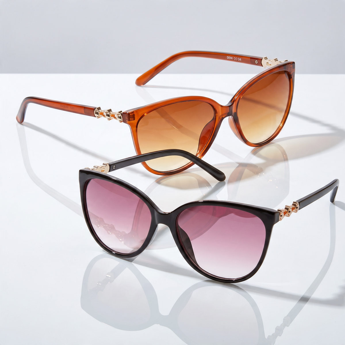 Eyelevel-UK Demi square ladies fashion sunglasses in brown and black with stone detail and gradient lenses
