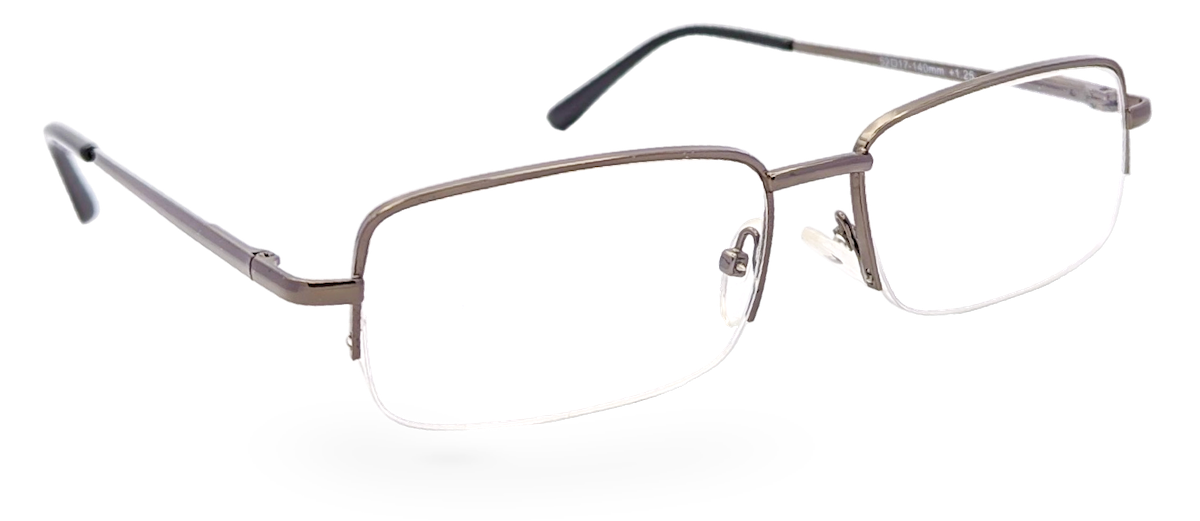 Eyelevel-UK Dickens semi-rimless rectangular reading glasses with a metallic frame and clear magnifying lenses