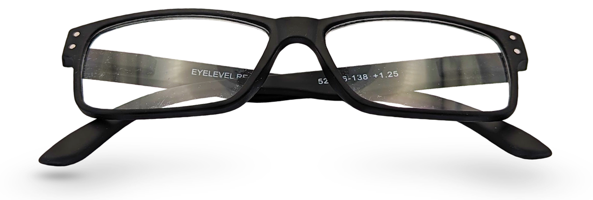 Eyelevel-UK Duke reading glasses with a black rectangular plastic frame and clear magnifying lenses