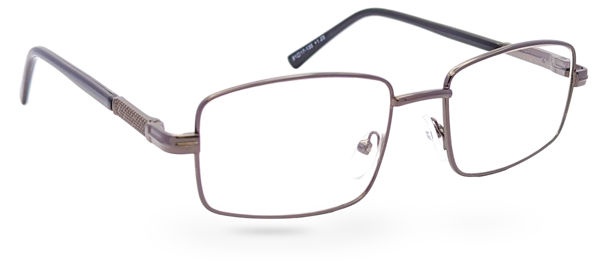 Eyelevel-UK Esquire reading glasses featuring a silver metal rectangular frame with clear magnifying lenses.