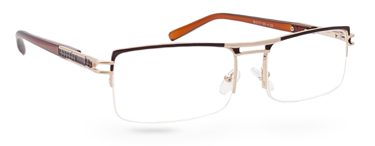 Eyelevel-UK Sovereign gold and brown semi-rimless rectangular reading glasses with metal frame