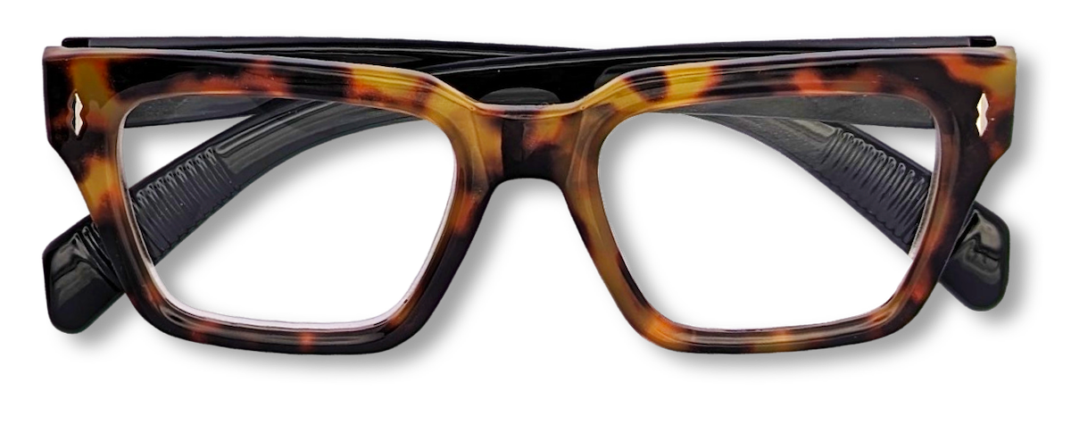 Eyelevel-UK Havana reading glasses featuring a brown tortoiseshell square plastic frame with clear magnifying lenses.
