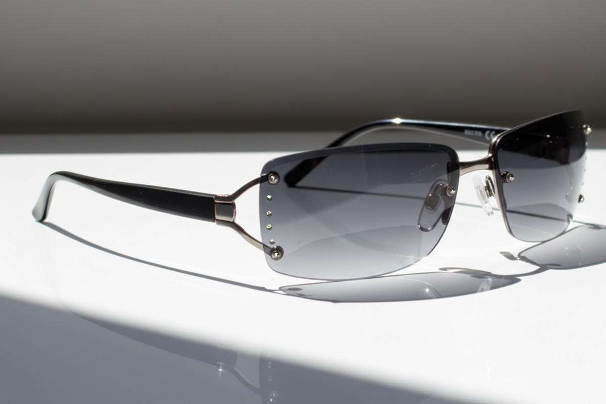 Eyelevel-UK Helena semi-rimless ladies sunglasses in gunmetal and black with stone detailing and grey gradient lenses.