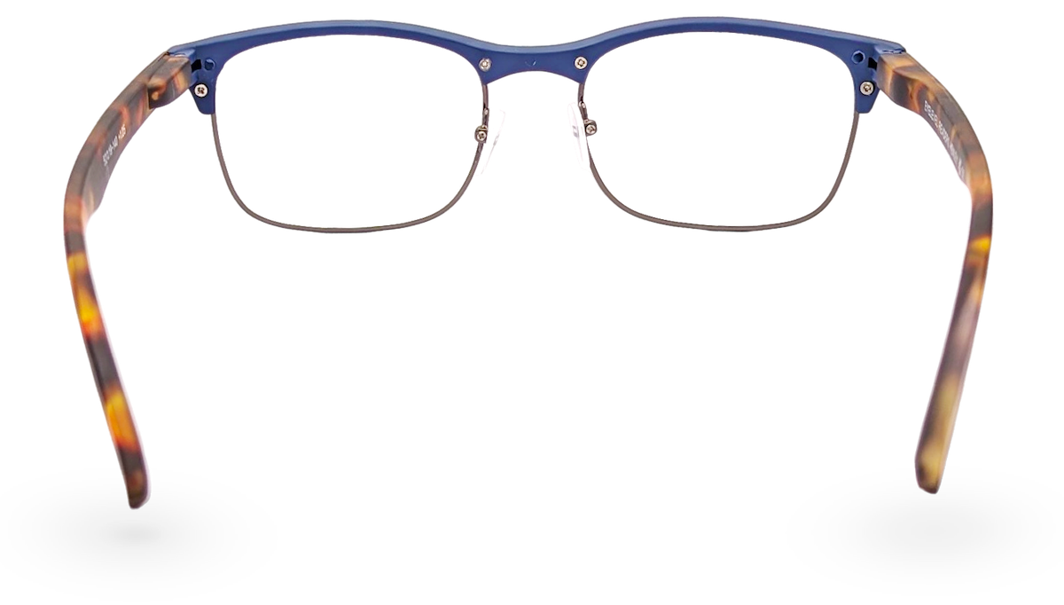 Eyelevel-UK Henley reading glasses with a blue browline and tortoiseshell temples in a rectangular frame shape.