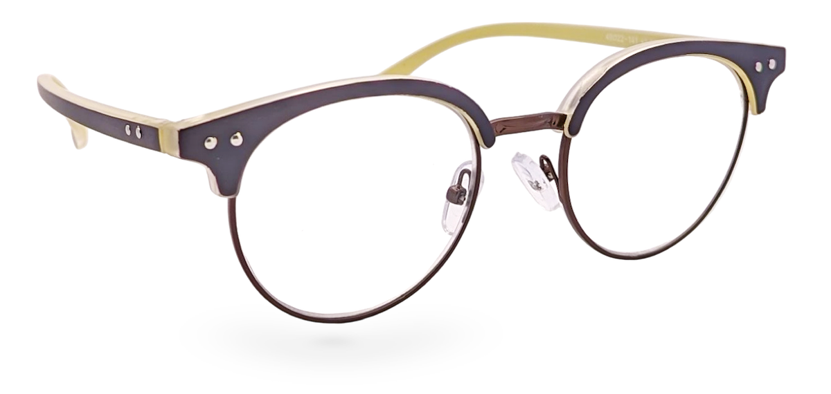 Eyelevel-UK Honduras reading glasses with a black and gold oval frame and clear magnifying lenses
