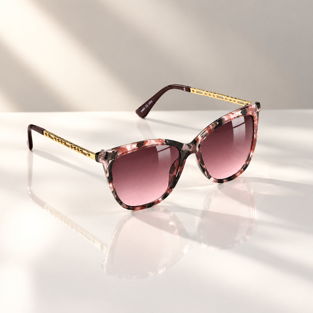 Eyelevel-UK Hope square sunglasses featuring a floral black and silver frame with soft grey gradient lenses.