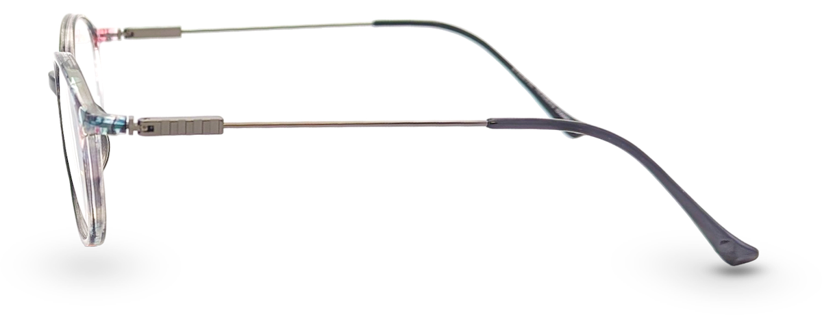 Eyelevel-UK Idaho reading glasses with silver oval metal frames and slim temples, side profile view.