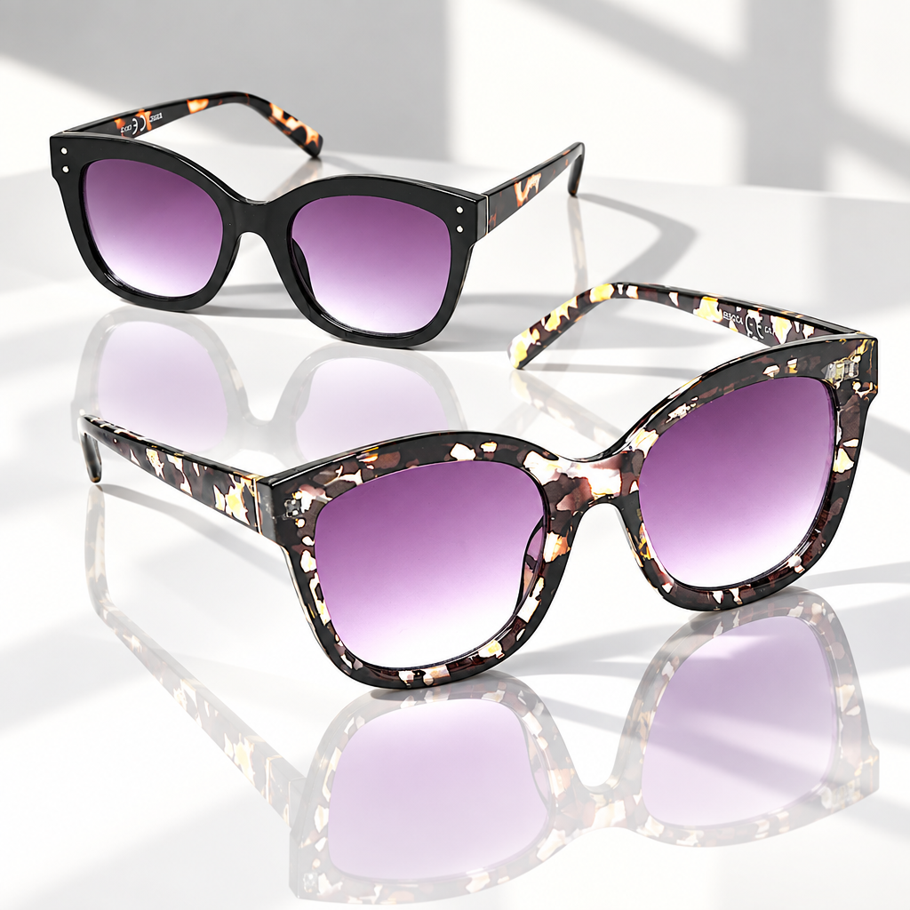 Eyelevel-UK Jessica square ladies fashion sunglasses in black and tortoiseshell with purple gradient lenses