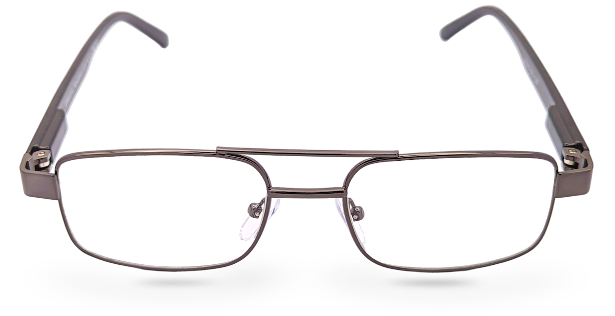Eyelevel-UK Jury black rectangular reading glasses with a semi-rimless grey frame and clear magnifying lenses.