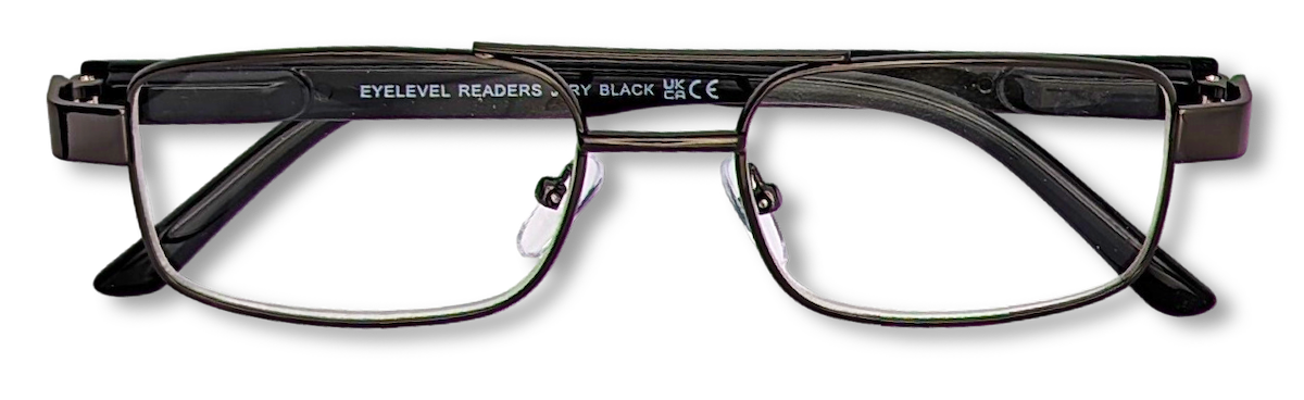 Eyelevel-UK Jury Black semi-rimless rectangular reading glasses with a grey frame and clear magnifying lenses