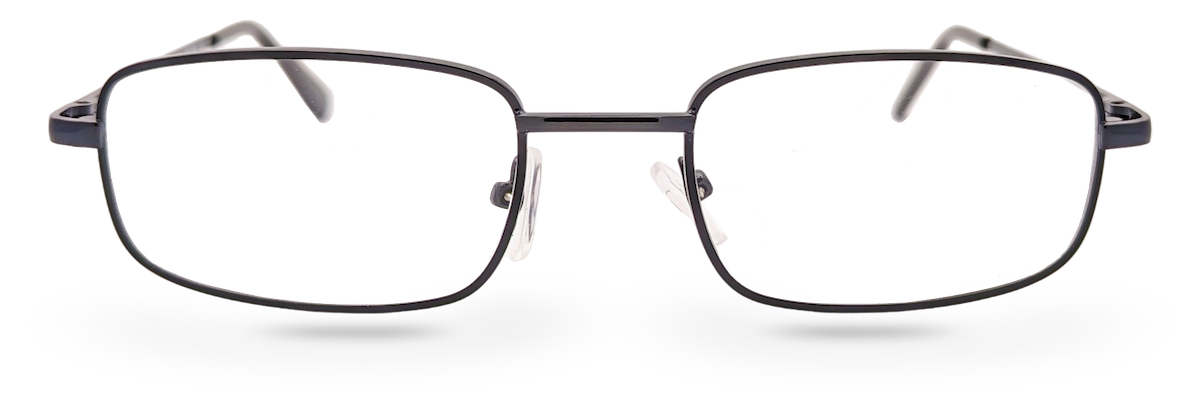 Eyelevel-UK Keats reading glasses with a dark grey rectangular metal frame and clear magnifying lenses.