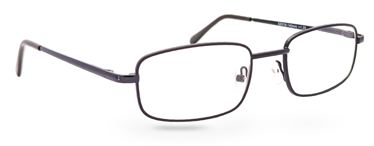 Eyelevel-UK Keats reading glasses with a dark grey rectangular metal frame and clear magnifying lenses