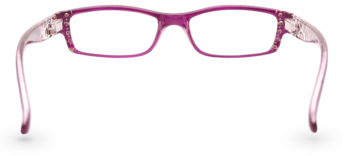 Eyelevel-UK leopard print and pink rectangular reading glasses with clear magnifying lenses viewed from the back